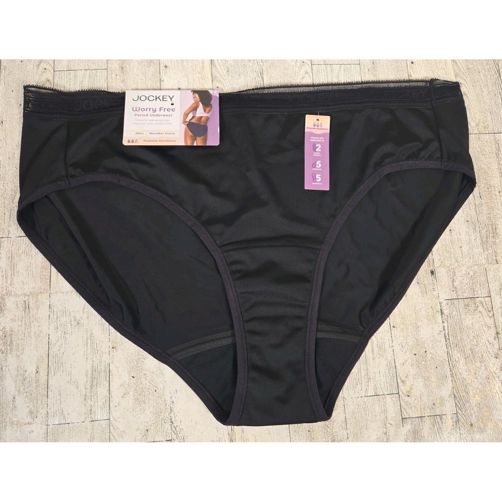 Jockey Period Underwear BIKINI 4XL Moderate Absorbency Worry Free Black Panties